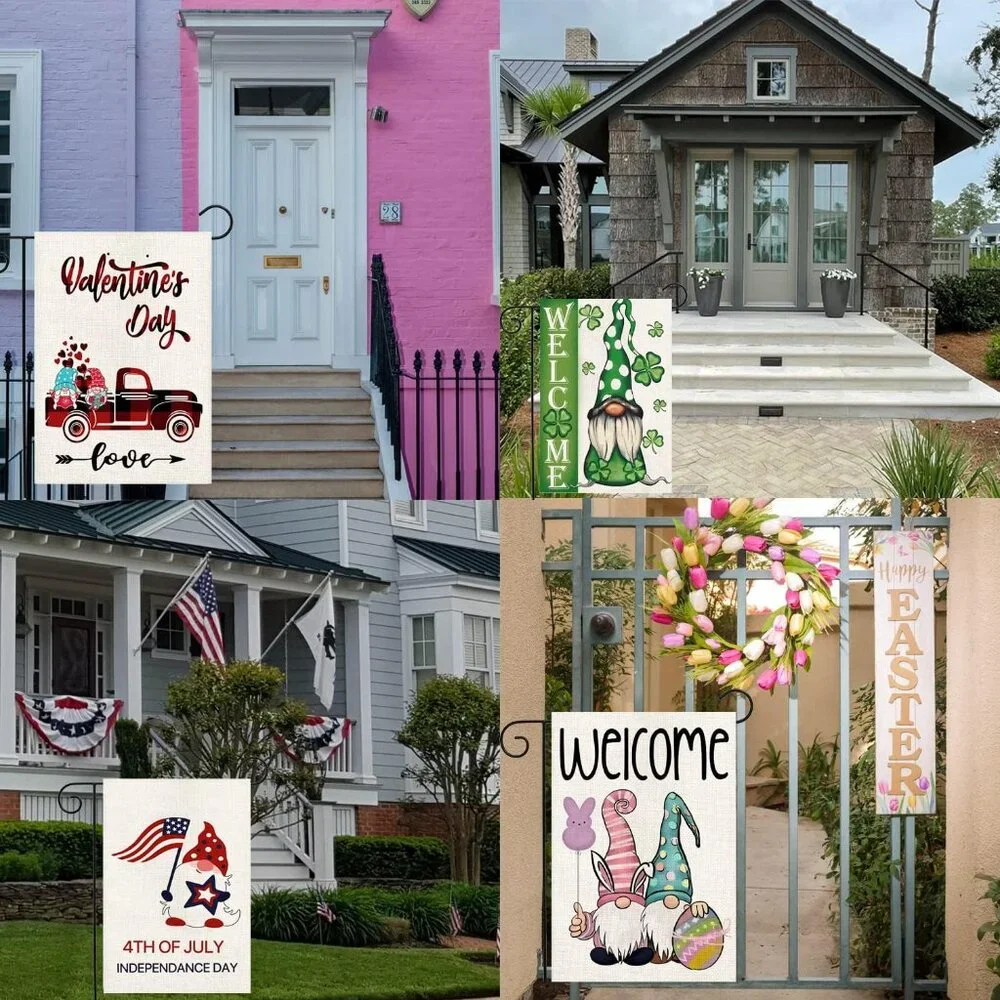 Charming Gnome Seasonal Yard Flags Set of 12 - 12x18 for Indoor & Outdoor Use